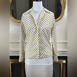 Vintage Teddi of‎ California Polka Dot Button Down Yellow & Black Dot Print